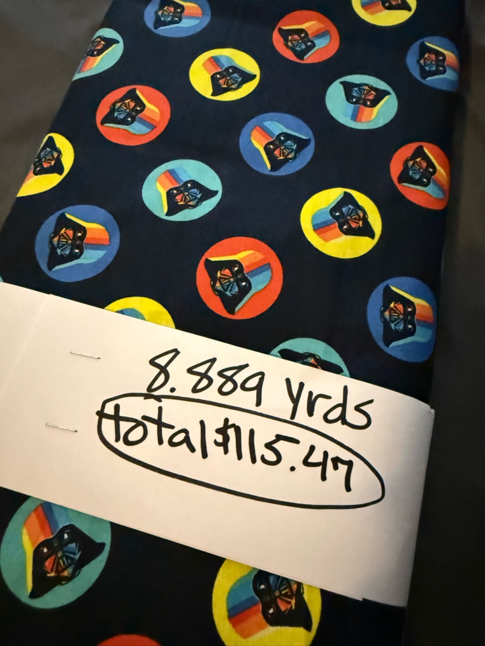 Star Wars Black Fabric with Multicolor Retro Vader Circles